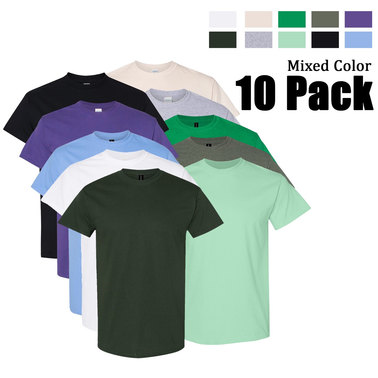 Gildan Unisex Heavy Cotton DIY Heat Transfer T-Shirt Pack – 10 (Assorted Colors)